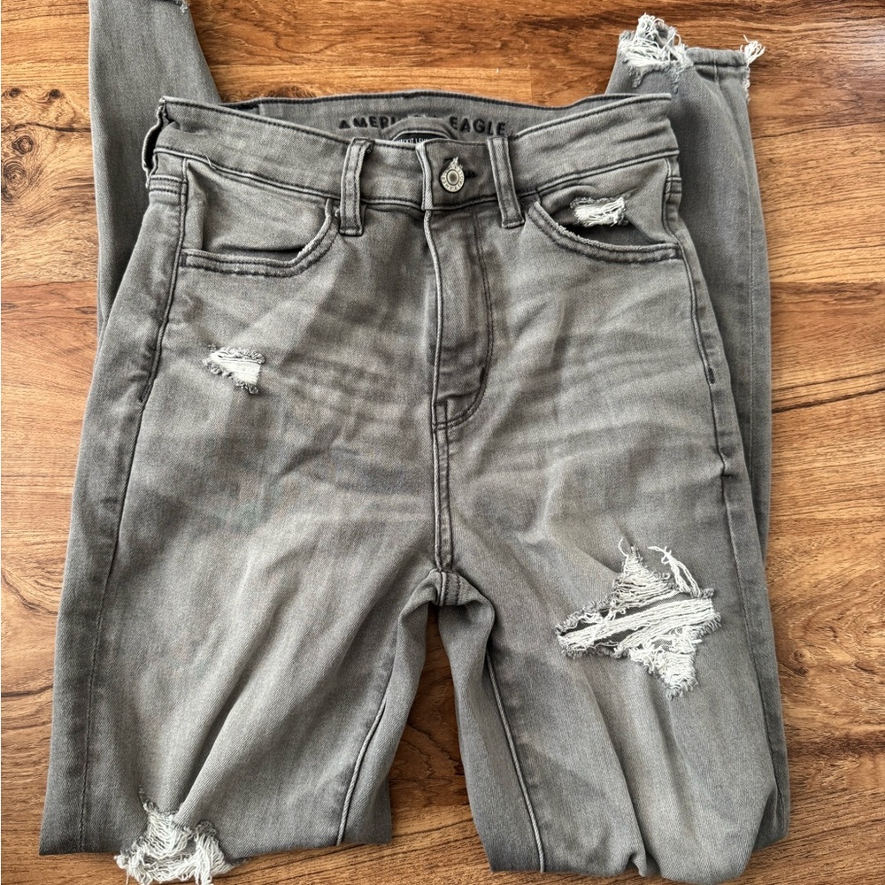 American Eagle Outfitters High Rise Gray Distressed Jeans